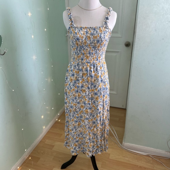 White Blue Yellow Floral Maxi Dress - Picture 3 of 6